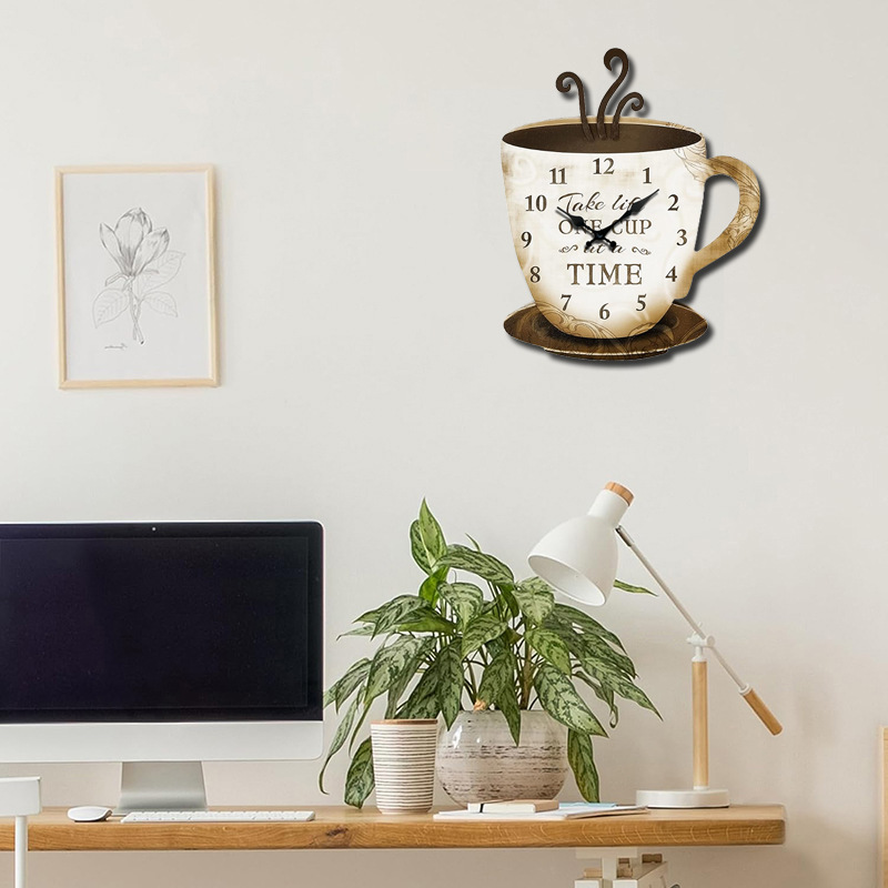 Cross-Border New Creative Hanging Coffee Shop Wooden Decorative Wall Clock Fashionable Silent Decorative Clock