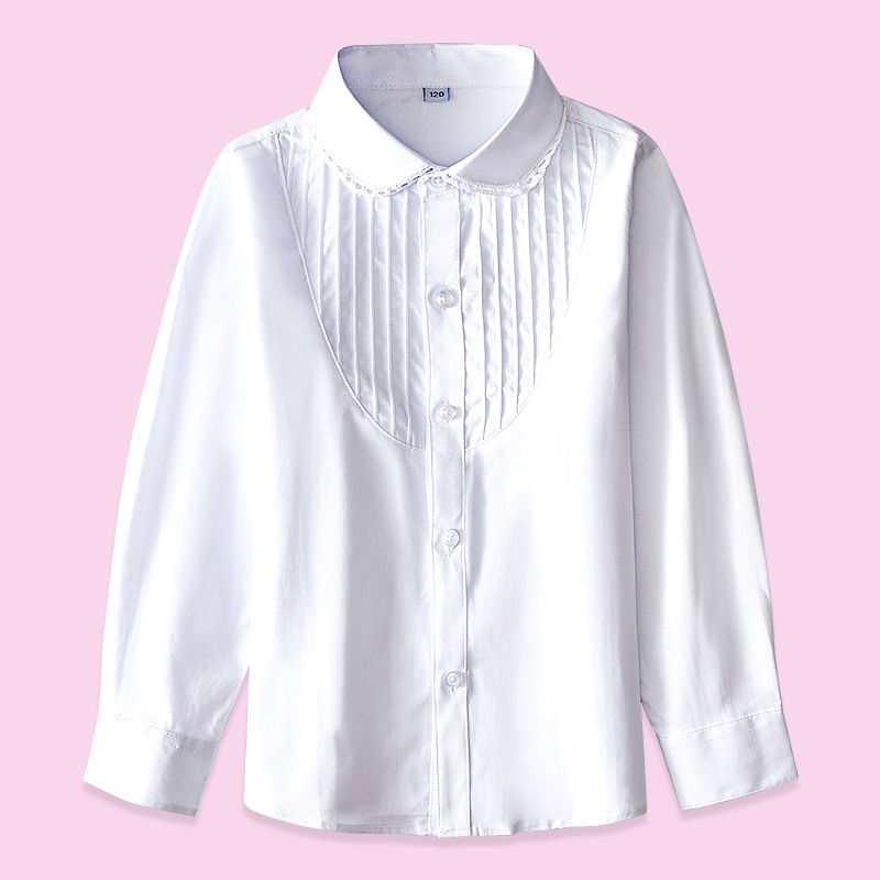 Camisa blanca para niñas, algodón de manga larga, uniformes escolares de primavera y otoño para estudiantes de primaria