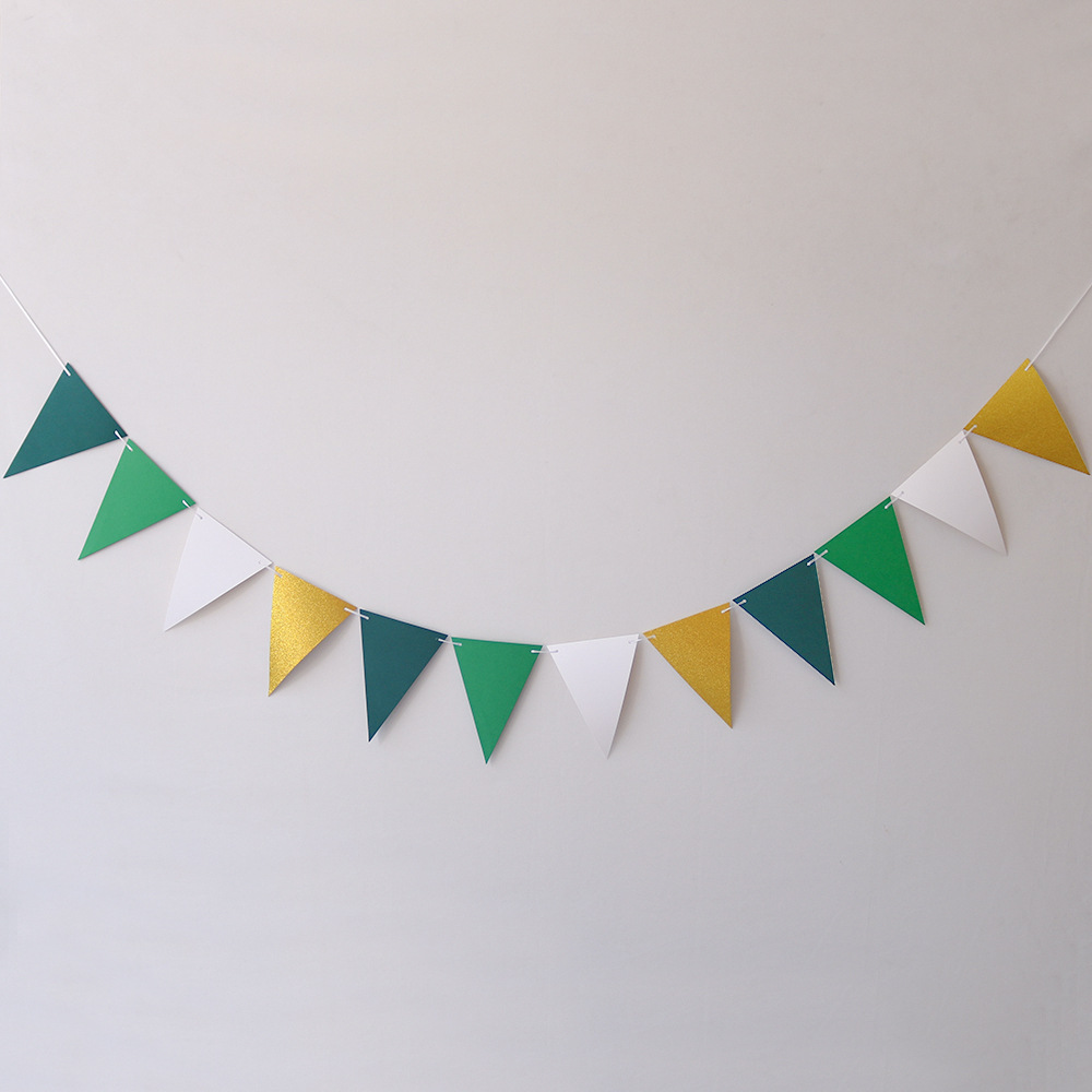 Bandera Triangular con Patrón de Ondas en Papel Dorado, Decoración de Cumpleaños, Pancarta Festiva, Decoración de Fondo para Fiestas, Accesorio de Fondo, Bandera Triangular