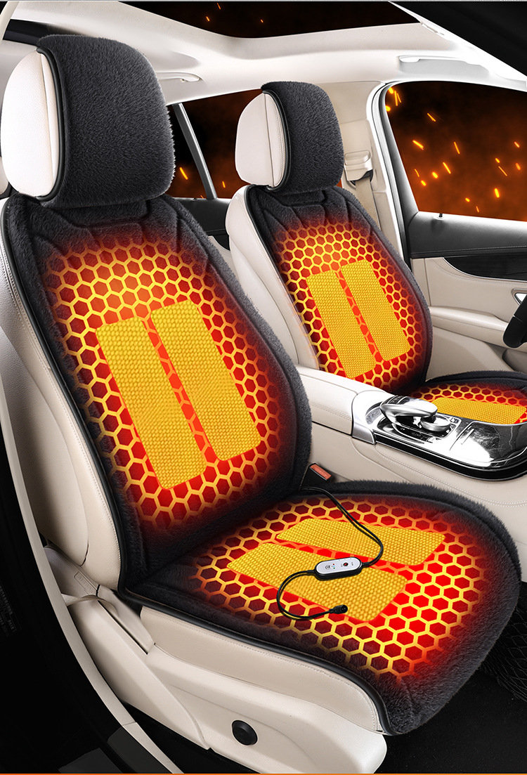 Car Heated Seat Cushion Graphene Long Hair Cigarette Lighter Multi-Speed Adjustment Fast Heating Car Heated Seat Cushion for Winter