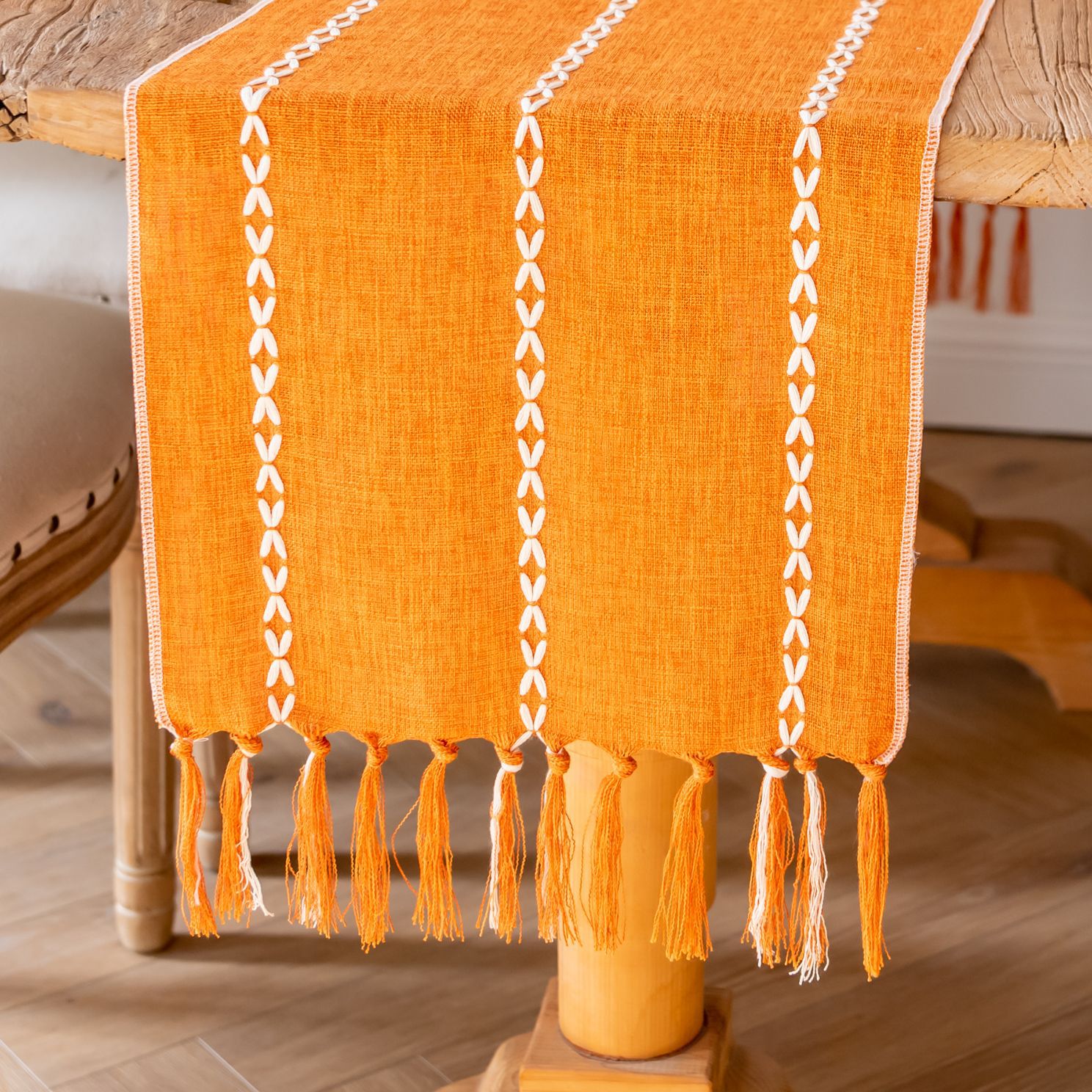 Lexiang 논 홀 오렌지 수제 테이블 러너