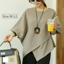 夏季日韩新款不规则下摆棉麻衬衫女宽松显瘦半袖衬衣韩版薄款上衣