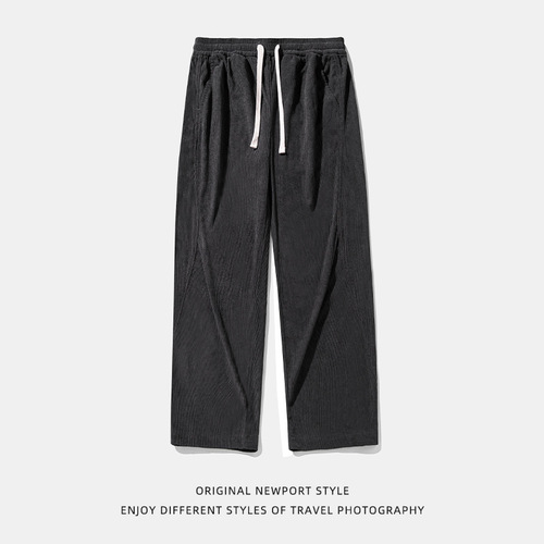 Unstructured pleated design corduroy casual pants, spring new item, retro texture straight-leg loose long pants.