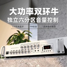 厂家定制定压大功率蓝牙功放机六路分区校园公共广播合并式播放器