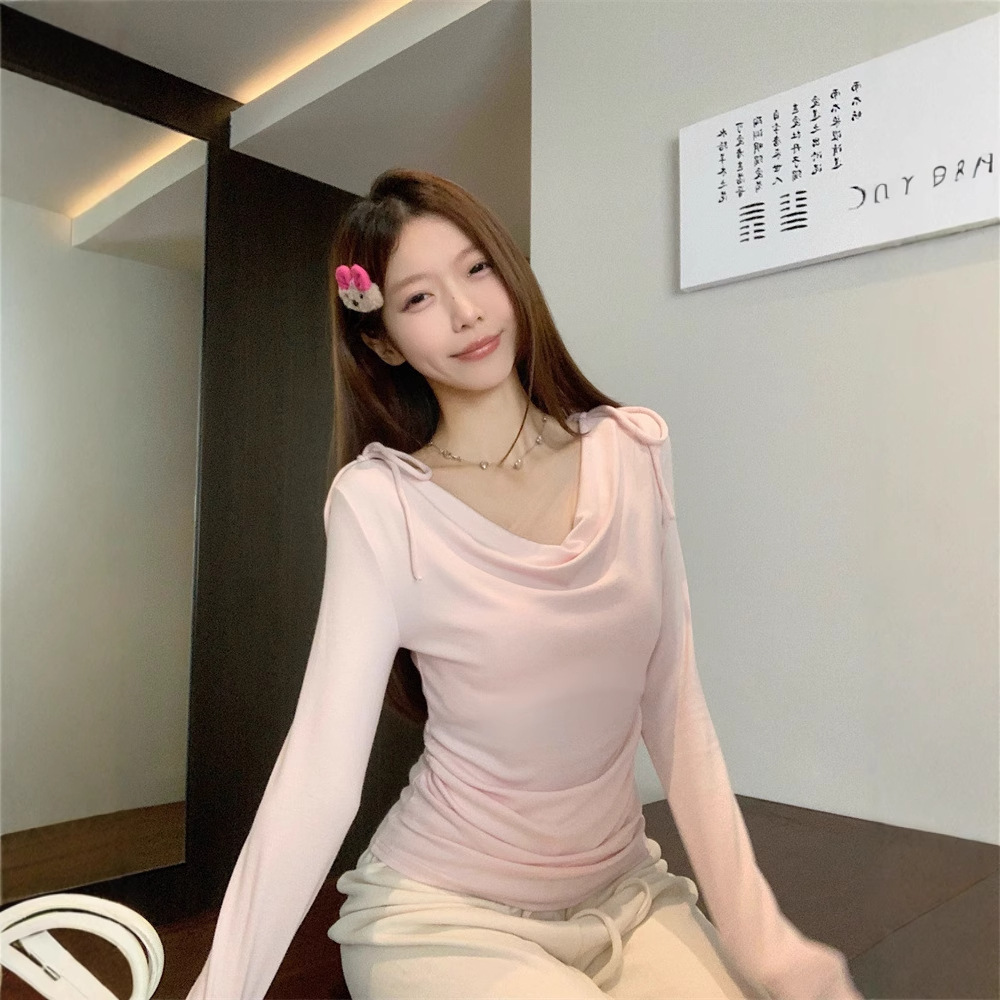 German velvet warm T-shirt women's clothing spring autumn and winter new close-fitting slimming design sense inner base shirt swing collar top