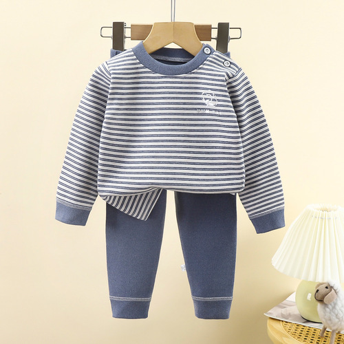 Children's Wool Thermal Underwear Set Baby Silk Autumn Top and Bottom for Older Children Double-Sided Fringed Pajamas