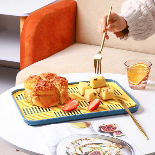 Water cup drain tray home living room double-layer tray rectangular tea tray fruit plate plastic creative drain basket rack