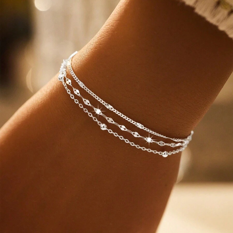 European and American Cross-Border Fashion Jewelry New Lip Chain Multi-Layer Stacked Bracelets for Girls Exquisite Small Jewelry Bracelets Wholesale