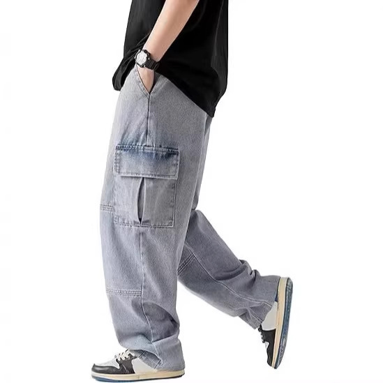 2025 New Hip-Hop Loose Elastic Waist Cargo Denim Jogger Pants