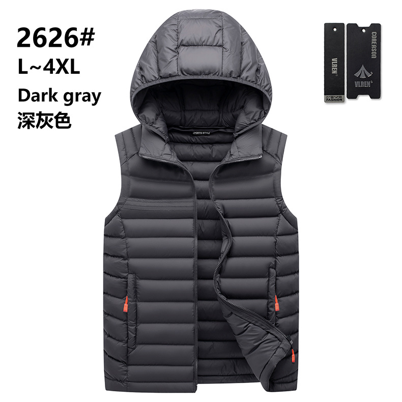 Chaleco de hombre chaleco transfronterizo de moda casual costilla Chaleco de algodón con capucha desmontable color sólido Otoño e Invierno ventas directas de fábrica comercio exterior