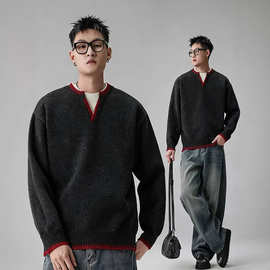 2025休闲百搭通勤针织衫高端上衣冬季潮流新款保暖V领假两件毛衣