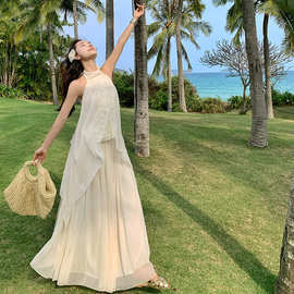 纯欲露背不规则挂脖上衣 仙仙半裙套装女夏日氛围感绝美长裙子
