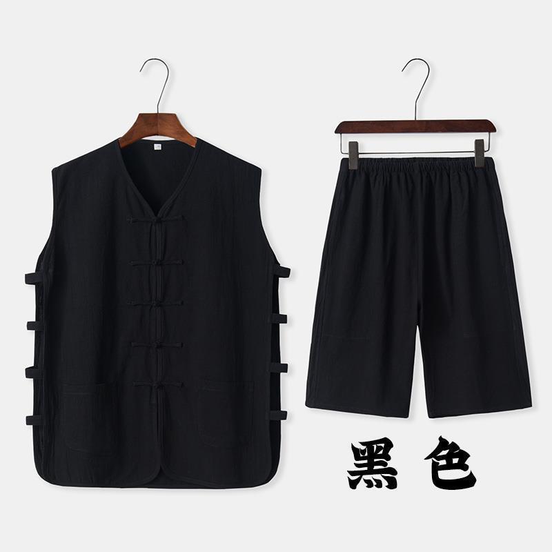 Chaleco sin mangas de lino de verano pantalones cortos chaleco delgado chaleco traje Tang chaqueta traje retro chino para hombre viejo image 7