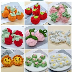 手作り編みdiy毛糸フック織りキーホルダーペンダントリンゴいちご桃材料卸売り