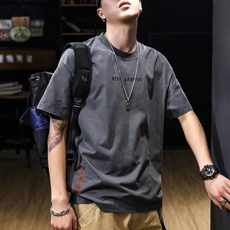 Men's Spring and Summer Loose Cotton T-shirt All-match Men's Summer Breathable Round Neck Short-sleeved Simple Short-sleeved Top T