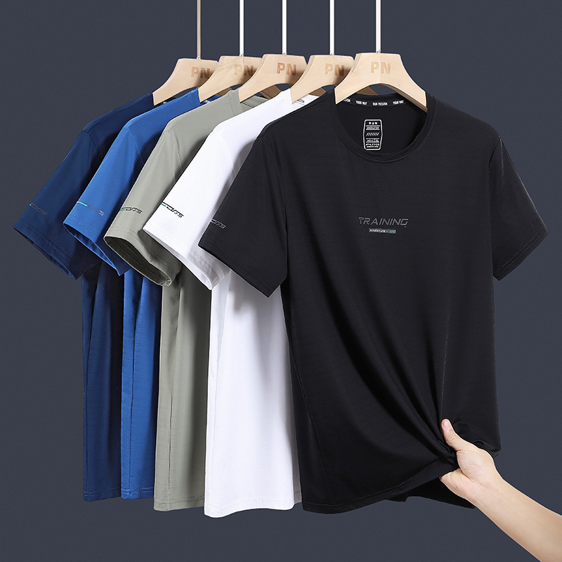 Short-Sleeved T-Shirt Men's Summer New Round Neck Ice Silk Quick-Drying T-Shirt Fat Man Large Size Sports Casual Breathable T-Shirt Short-Sleeved T-Shirt Men's Summer New Round Neck Ice Silk Quick-Drying T-Shirt Fat Man Large Size Sports Casual Breathable T-Shirt