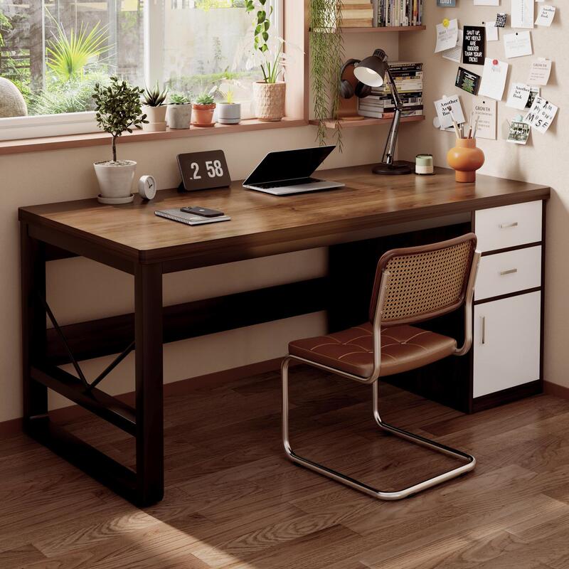 Desktop Computer Desk Study Home Simple Modern Adult Desk Desk Office Desk Steel Frame with Drawer