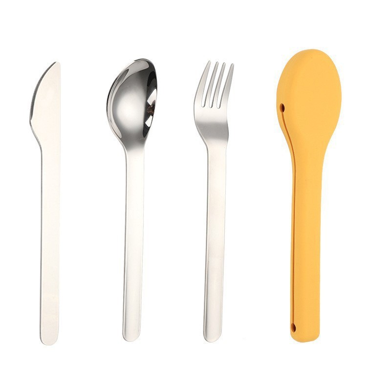 나이프와 포크 스푼 [황색의 실리콘 슬리브]]