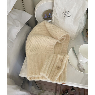 Korean 2024 New Design Balaclava Hat Winter Warm Knitted Hat with Wool Ear Protection Cap