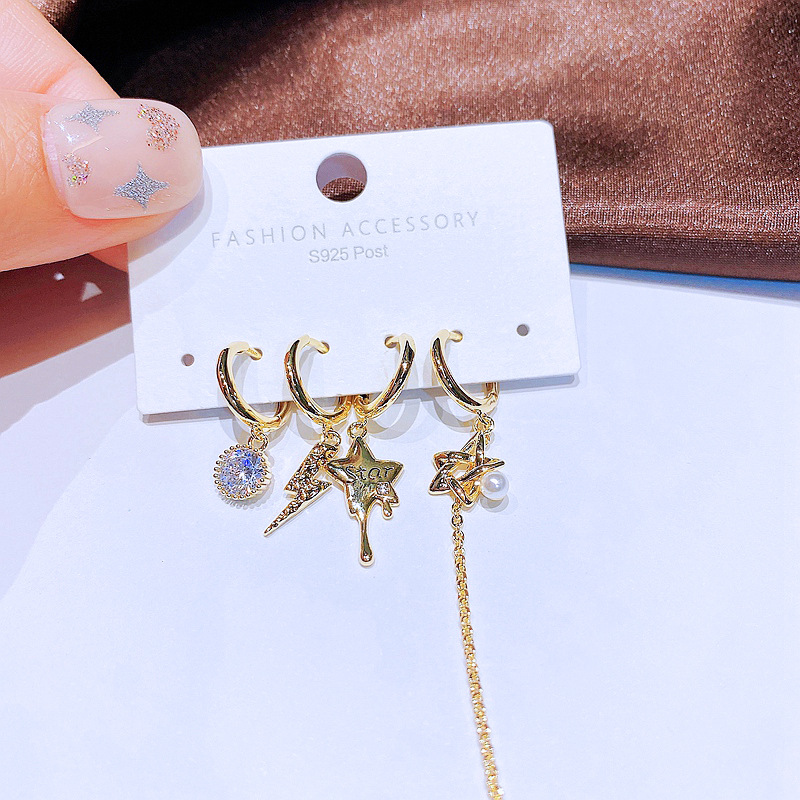 Women's Fashion Star Copper Earrings Plating Inlaid Zircon Zircon Drop Earrings 4 Pieces display picture 1