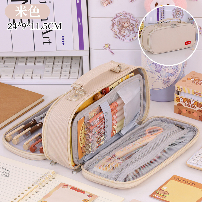 Nuevos productos transfronterizos de doble rejilla doble cremallera bolsas de lápiz de gran capacidad de estudiantes caja de lápiz de mano caja de almacenamiento de papelería