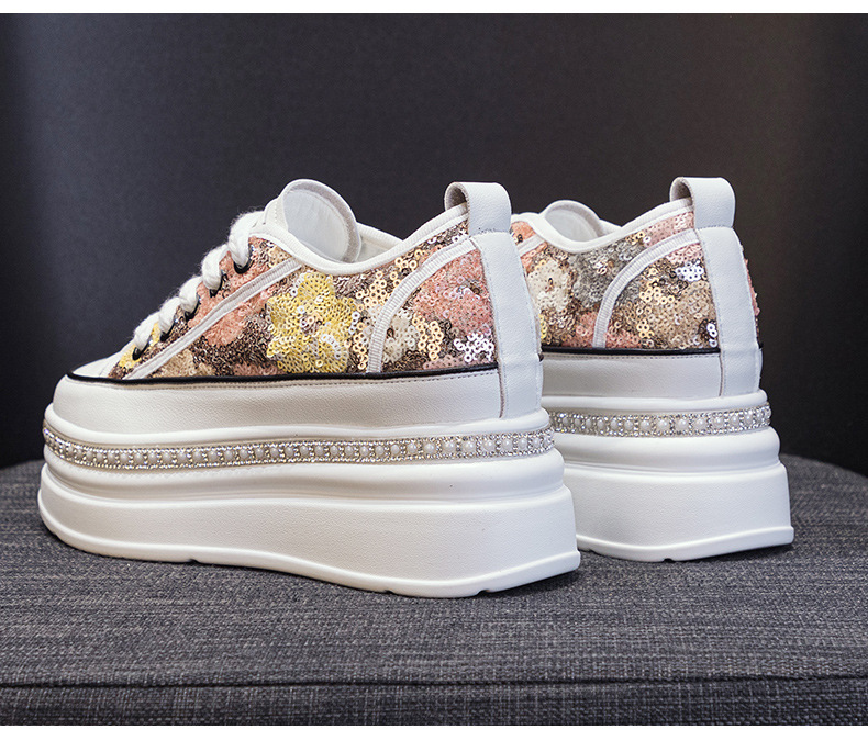 Giày sneaker nữ đế dày tăng chiều cao đính sequin phong cách tân Trung Hoa — M2577 tím đen, M2577 màu bạc, M2577 màu hồng chi tiết 20