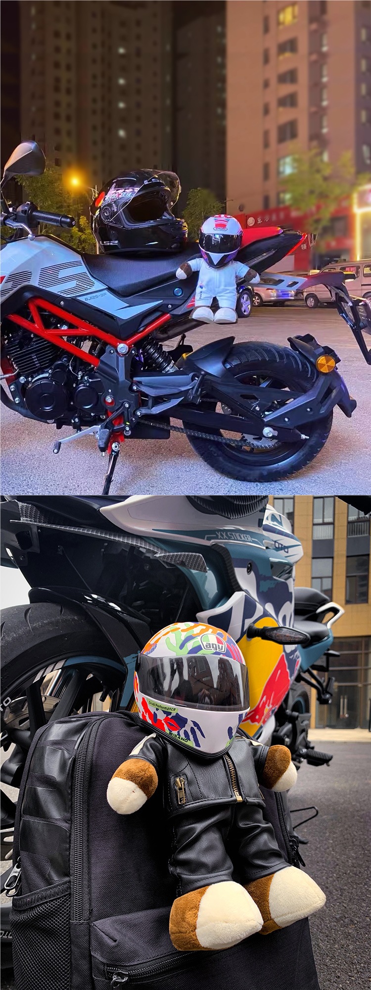 Motorcycle Doll Helmet Bear Agv Motorcycle Gift Racing Machine Repair Motorcycle Tail Box Decoration Rally Bear