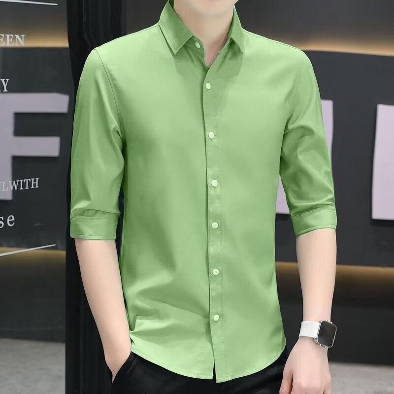 2025 Summer New Short-Sleeved Shirt Men's Trendy Brand Trendy Slim Three-Quarter Sleeve High-End Casual Mid-Sleeve Men's Shirt 2025 Summer New Short-Sleeved Shirt Men's Trendy Brand Trendy Slim Three-Quarter Sleeve High-End Casual Mid-Sleeve Men's Shirt
