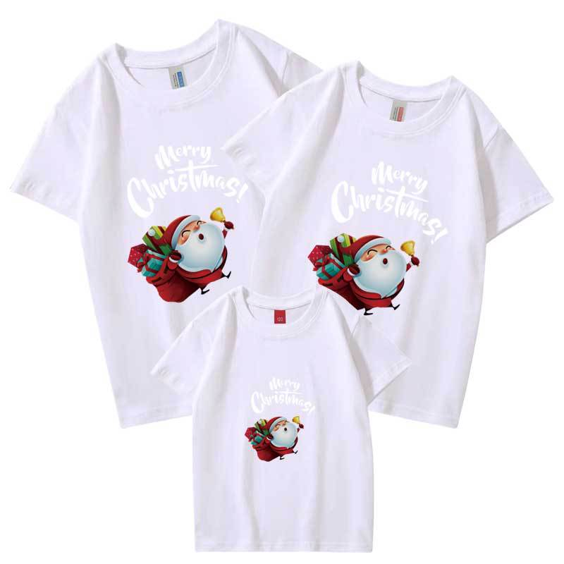 Navidad Año nuevo padre-niño desgaste verano peinado algodón nueva moda manga corta familia tres familia desgaste transfronterizo camiseta impresa