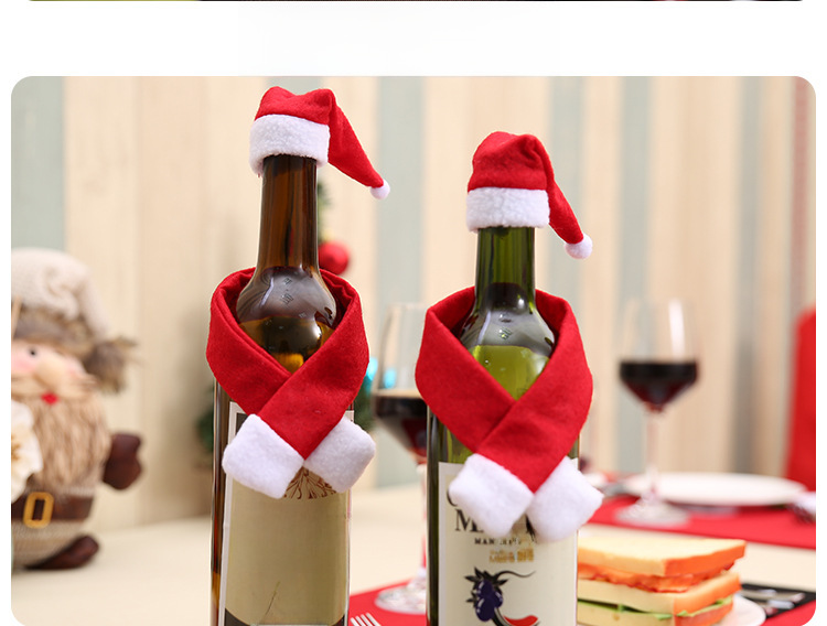 Popular Christmas creative household supplies non-woven scarf + hat wine bottle decoration Christmas wine bottle decoration wholesale_voghion.com