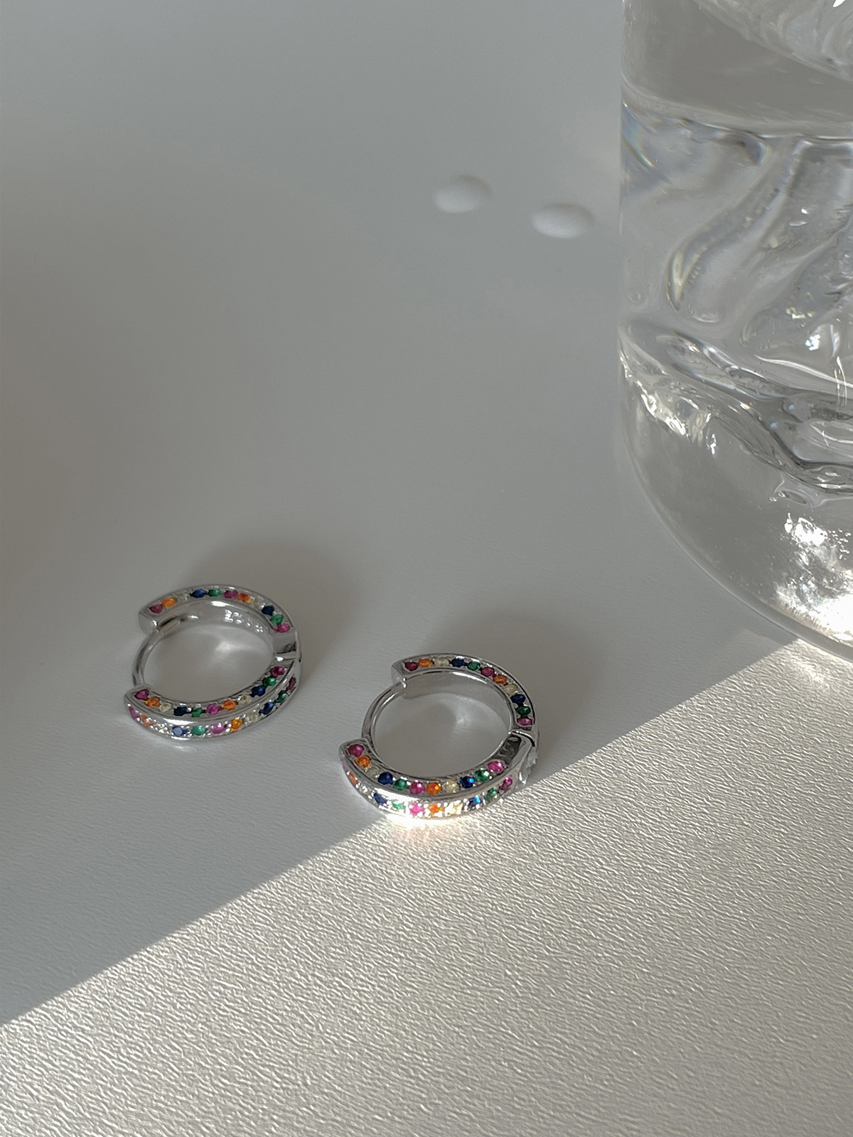 New Exquisite Colorful Zircon Hoop Niche Design High-end Unique Ear Cuffs Men's Artistic Simple Women's Earrings Studs_voghion.com
