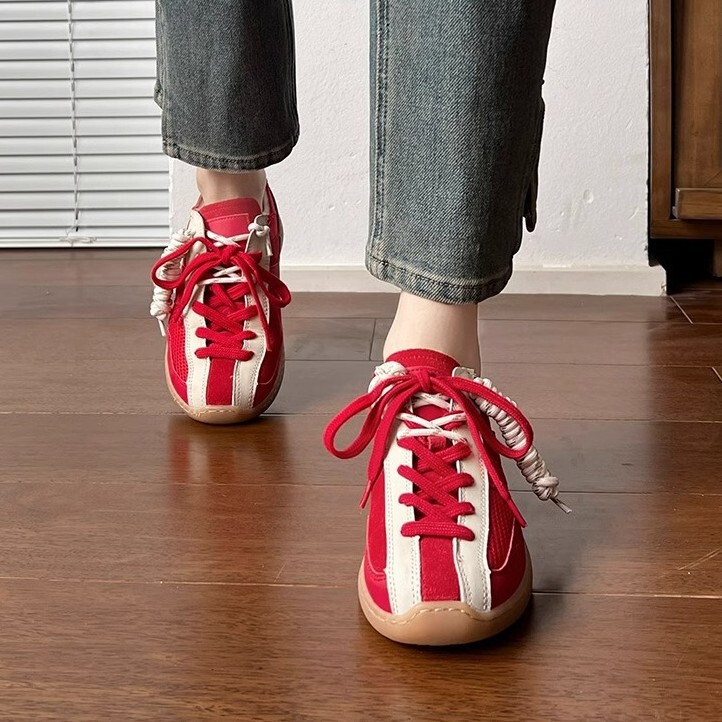 Cowhide Version Red Inner Height Increasing Vintage German Training Shoes Women's 2025 Spring New Leisure Sports Board Shoes Platform Forrest Gump Shoes