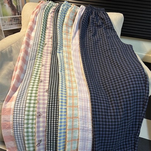 Women's Tall Length Grid Pajama Pants Lightweight Strolling Pants Simple Casual Loose Wearable Extra Long Home Pants