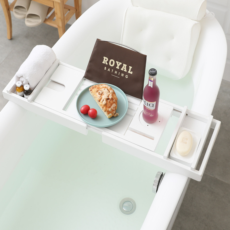 Direct Ready-made Bamboo Bathtub Storage Tray Retractable Bathtub Rack With Soap Dish Towel Rack