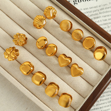 欧美新款四叶草心形贝壳钛钢耳扣条纹几何形耳环轻奢高级感女饰品