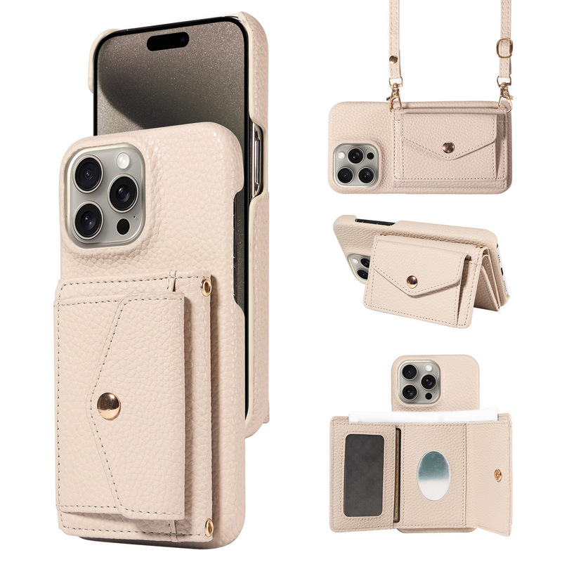 Customized Anti-Theft Rfid Card Holder Slot Crossbody Mobile Phone Leather Case Suitable for Apple Iphone15Promax Protective Case