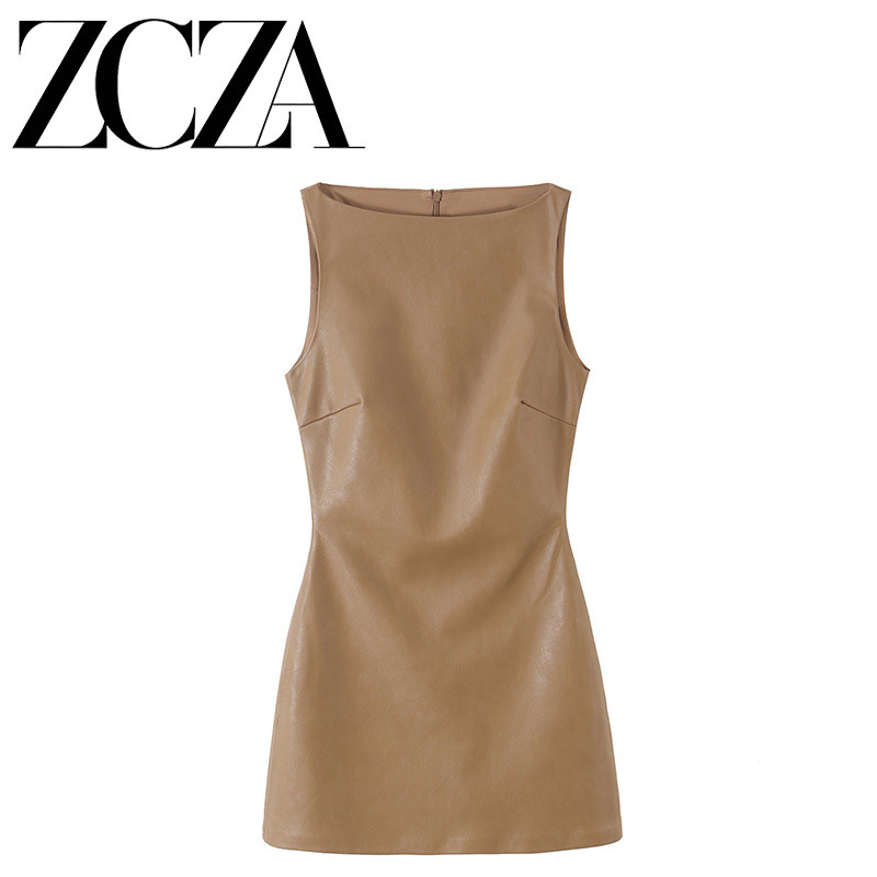 ZCZA self-made European and American style new women's fashion versatile leather-effect mini dress 4764201 ZCZA self-made European and American style new women's fashion versatile leather-effect mini dress 4764201