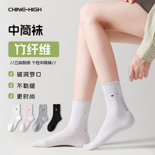高筒袜子女夏薄款蝴蝶结百搭袜透气吸汗防臭抗菌日系冰感休闲袜子
