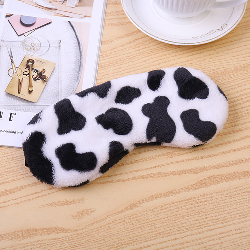 韩版可爱创意奶牛斑点眼罩遮光防护安心睡眠卡通柔软毛绒眼罩批发