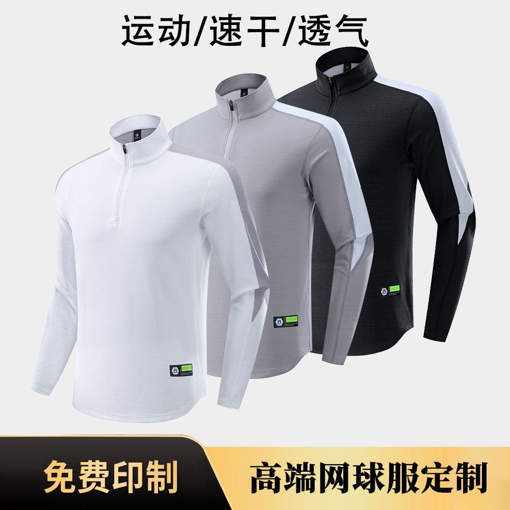 Primavera y otoño de los hombres al aire libre collar rápido ropa seca correr entrenamiento de acondicionamiento físico transpirable medio cremallera manga larga personalizada LOGO