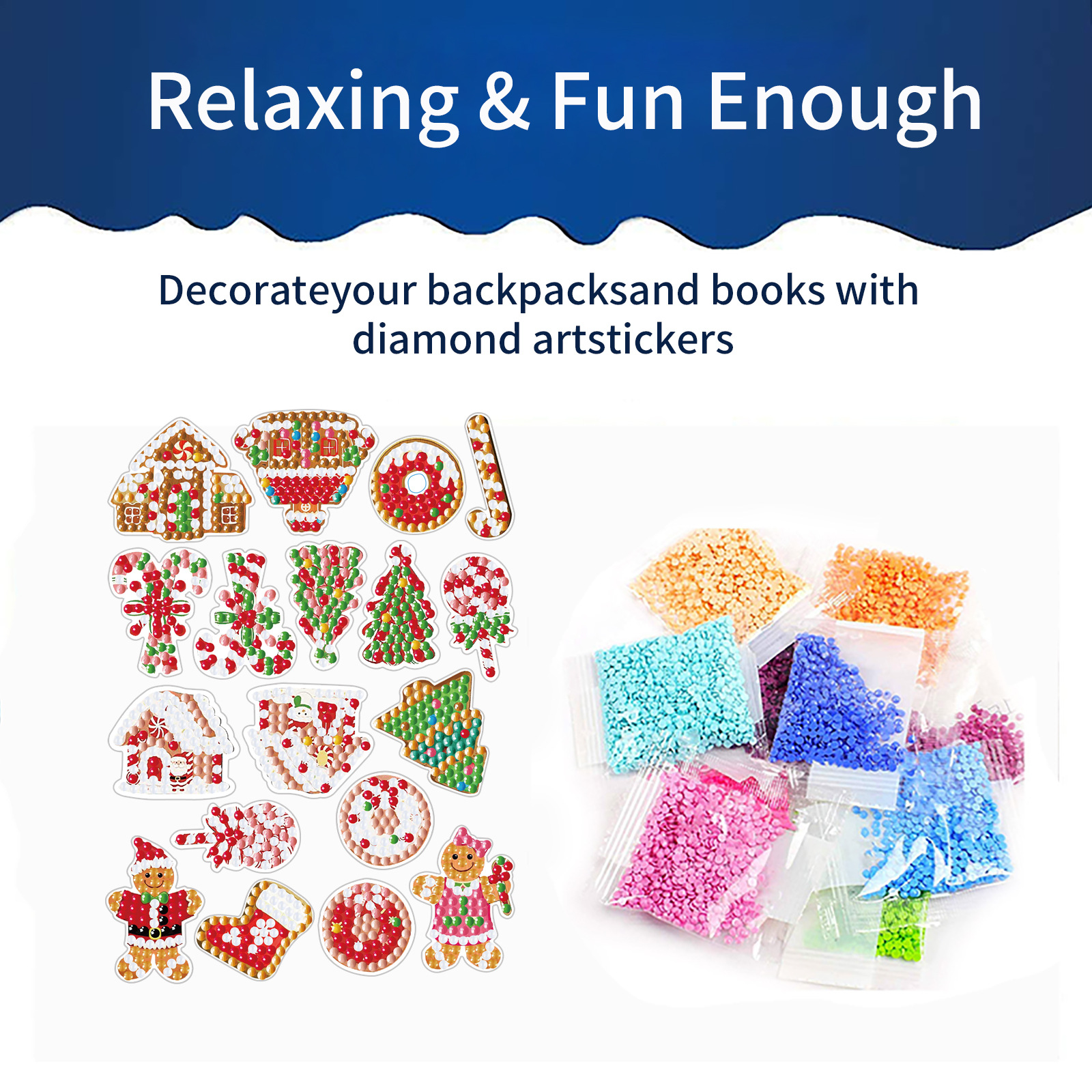 Dibujos animados Navidad Pintura de diamantes Pegatinas al azar Hecho a mano Diy Pintura de mampostería Pegatinas de pared Pegatinas para niños Pegatinas Diamantes redondos