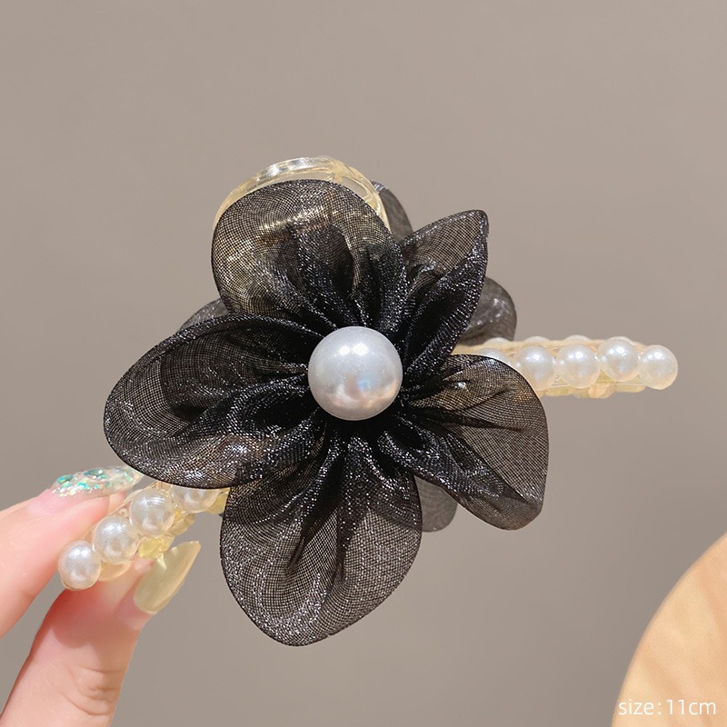 Satín de alta sensación, arco negro grande, clip de tiburón, toque de cabeza, clip de nube, clip de agarre, clip de cabello, tarjeta de cabello de mujer