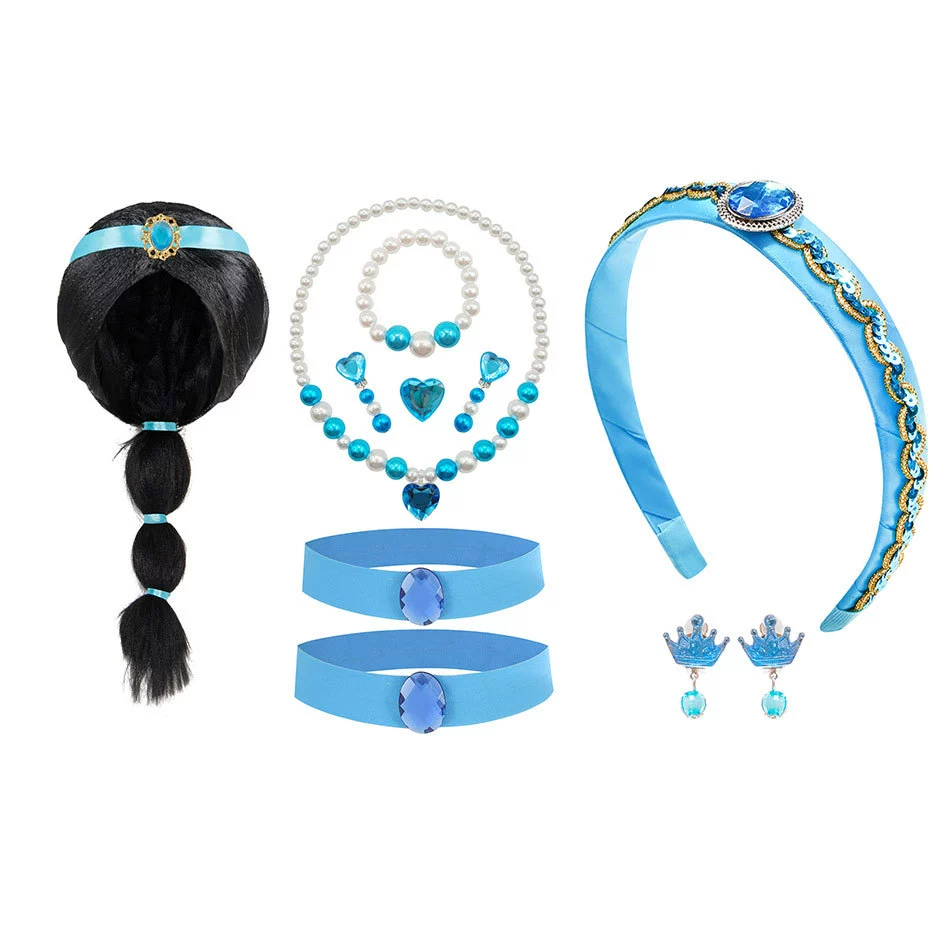 Аксессуары принцессы Аладдина, принцесса Жасмин, косплей, синее ожерелье, браслет, гирлянда, аксессуары, волшебная лампа Аладдина