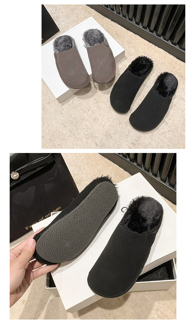 Pantofole pelose da ufficio da donna da indossare fuori 2023 autunno e inverno nuova casa con suola spessa più pantofole in cotone con punta calda in velluto_voghion.com