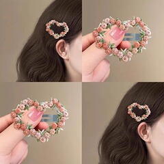 2025春夏の雰囲気感のある愛の髪クリップの側のピンクの甘い超仙刺繍の花の前髪クリップの髪飾り