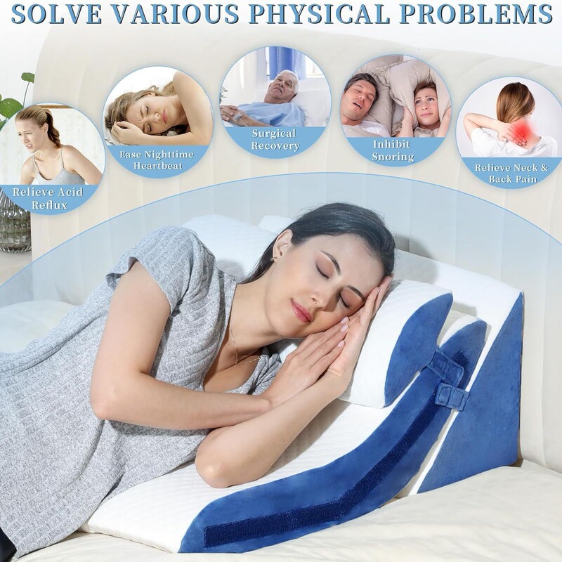 Customized 3-Piece Sleep Wedge Pillow Memory Foam Cushion Tilt Adjustable Triangle for Acid Reflux Backrest