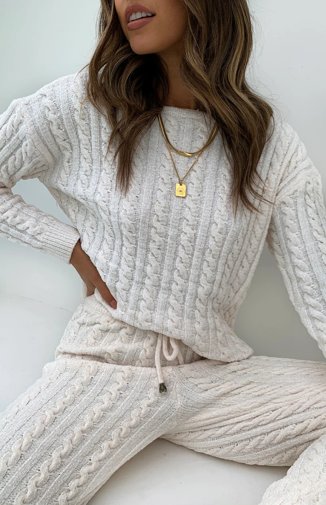 Abbigliamento donna 2024 nuovi completi con cappuccio in maglia per donna moda sexy pantaloni a vita alta a maniche lunghe due pezzi_voghion.com