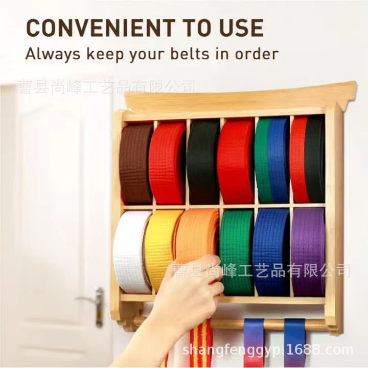 Wooden Taekwondo Belt Display Rack Home Wall Medal Hanger Multi-Grid Karate Belt Wooden Storage Rack