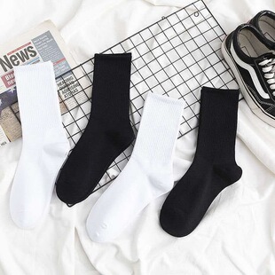 Solid Color Versatile Mid-Length Socks Ins Trendy Japanese Korean Style Odor-Resistant Black and White Cute Sports Spring Summer Unisex