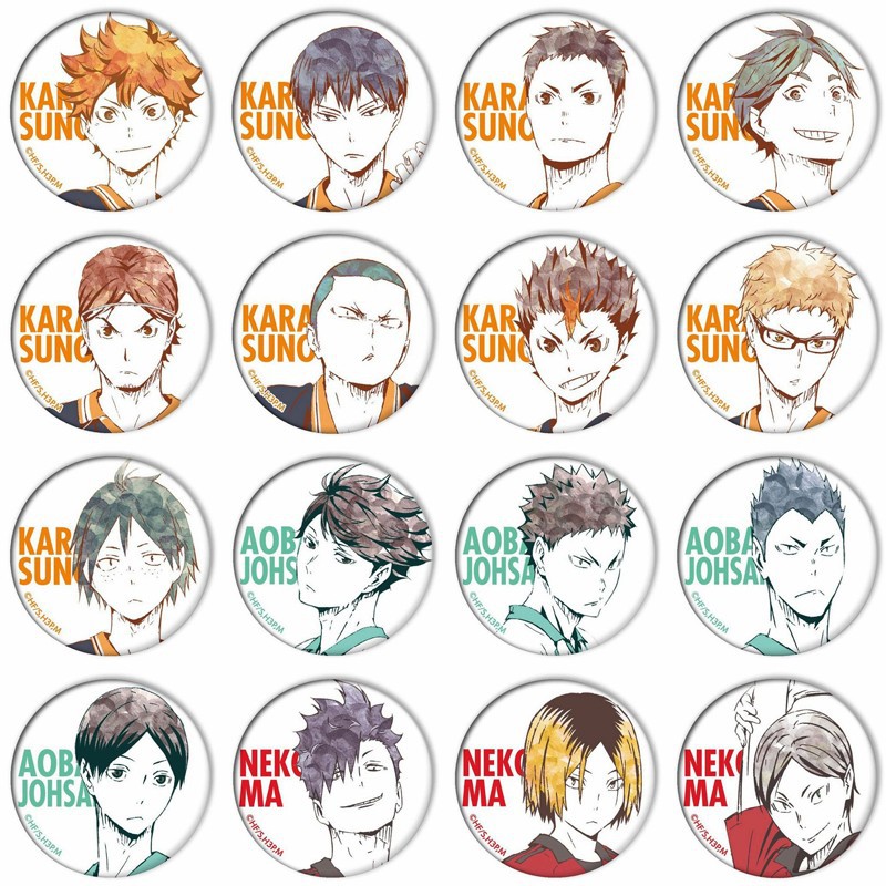 Volleyball Anime Merchandise Boy Badges for Shoyo Higa, Tsukishima Yuki, Kageyama Kiyotaka, and Wakatoshi Wakita Comic Style Badges as Gifts